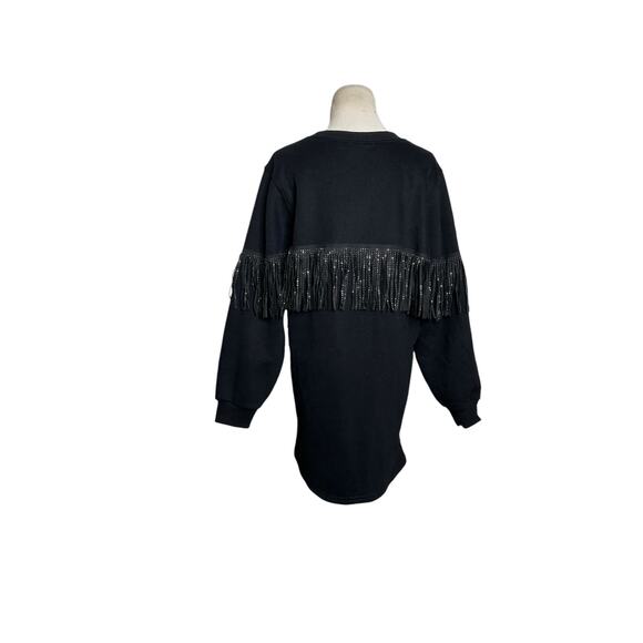 Cloud Ten black long sleeves sequin fringe sweatshirt mini dress size Small - Picture 14 of 16